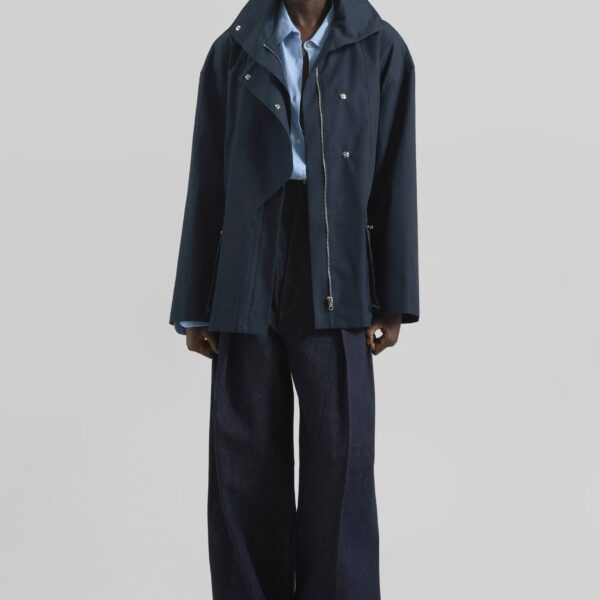 The Frankie Shop Norris Short Trench - Navy - Oversized Minimalist Coats in Blue - Shop at Coveti