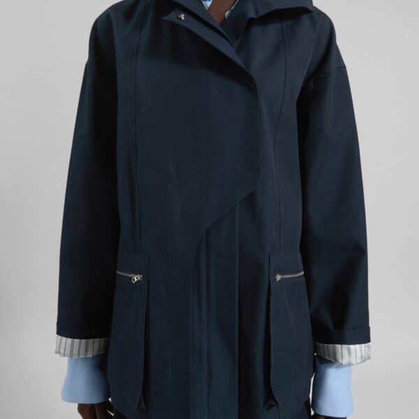 The Frankie Shop Norris Short Trench - Navy - Oversized Minimalist Coats in Blue - Shop at Coveti