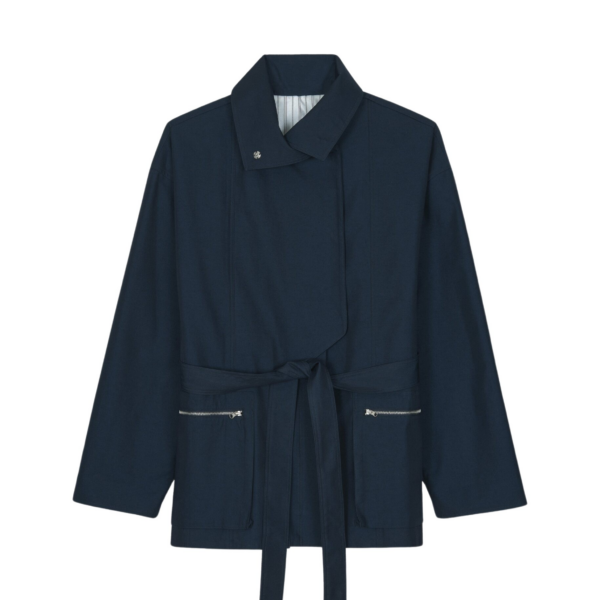 The Frankie Shop Norris Short Trench - Navy - Oversized Minimalist Coats in Blue - Shop at Coveti