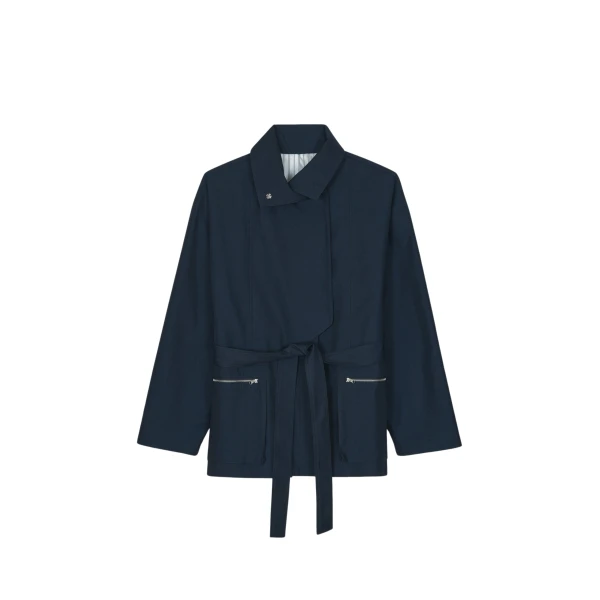 The Frankie Shop Norris Short Trench - Navy - Oversized Minimalist Coats in Blue - Shop at Coveti