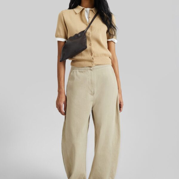 The Frankie Shop Noyon Barrel Leg Pants - Beige - Oversized Minimalist Pants in Beige - Shop at Coveti