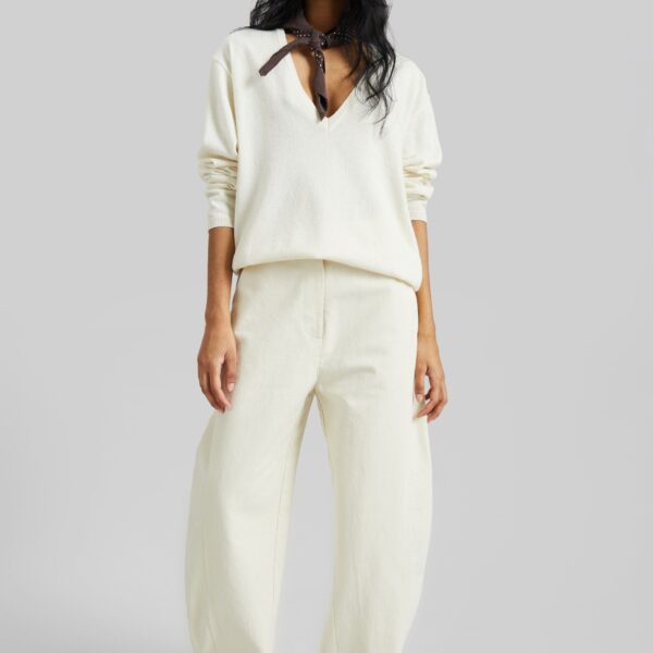 The Frankie Shop Noyon Barrel Leg Pants - Cream - Oversized Minimalist Pants in Ivory - Shop at Coveti