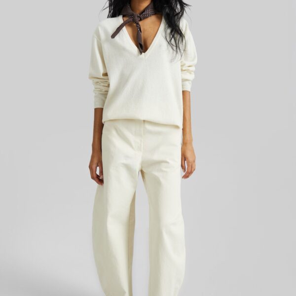 The Frankie Shop Noyon Barrel Leg Pants - Cream - Oversized Minimalist Pants in Ivory - Shop at Coveti