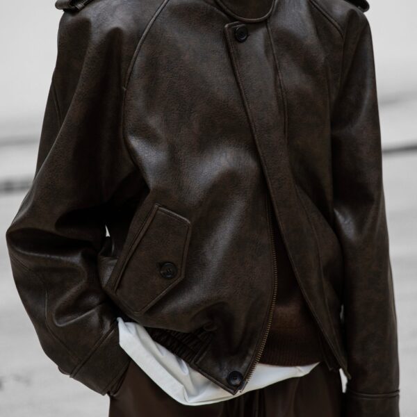 The Frankie Shop Nyland Faux Leather Padded Jacket - Brown - Oversized Minimalist Jackets in Beige - Shop at Coveti