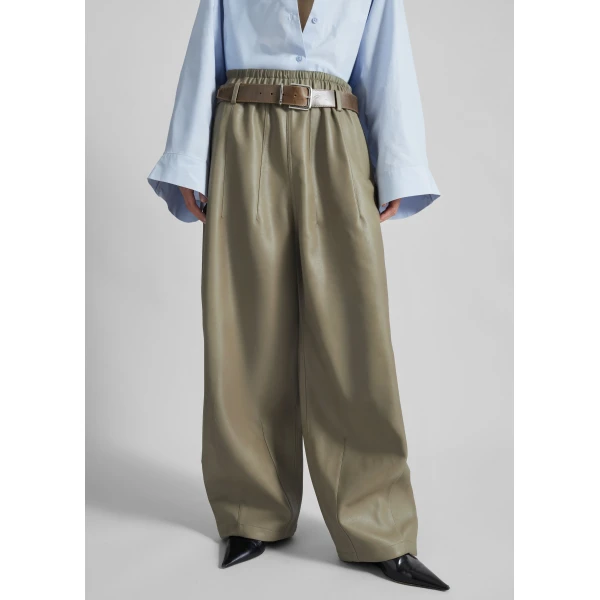 The Frankie Shop Oakdale Faux Leather Track Pants – Sage, view 4