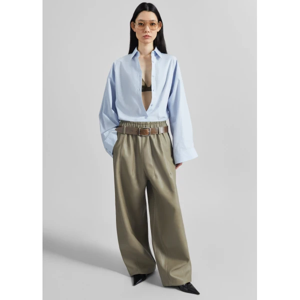 The Frankie Shop Oakdale Faux Leather Track Pants – Sage, view 6