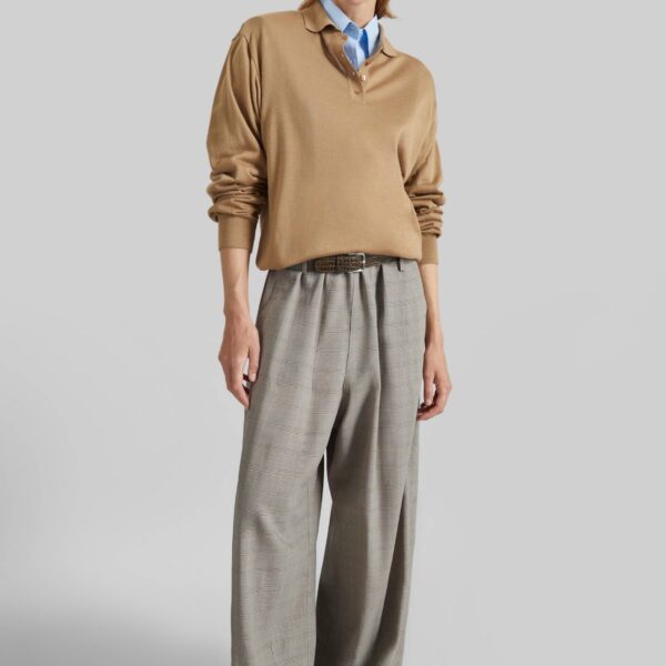 The Frankie Shop Oakdale Track Pants - Beige Glen Plaid - Oversized Minimalist Pants in Multicolour - Shop at Coveti