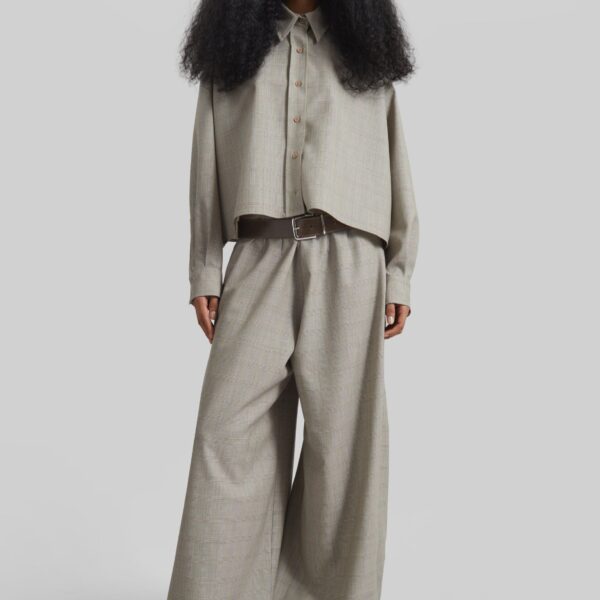The Frankie Shop Oakdale Track Pants - Beige Glen Plaid - Oversized Minimalist Pants in Multicolour - Shop at Coveti