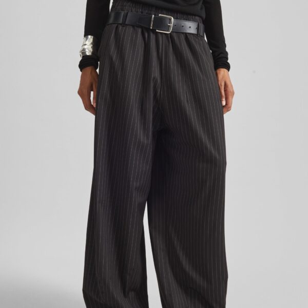The Frankie Shop Oakdale Track Pants - Black/White Pinstripe - Oversized Minimalist Pants in Multicolour - Shop at Coveti