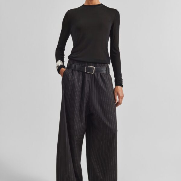 The Frankie Shop Oakdale Track Pants - Black/White Pinstripe - Oversized Minimalist Pants in Multicolour - Shop at Coveti