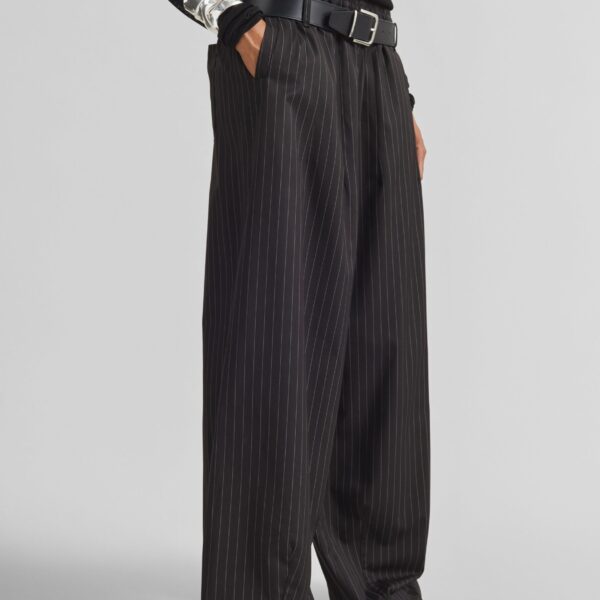 The Frankie Shop Oakdale Track Pants - Black/White Pinstripe - Oversized Minimalist Pants in Multicolour - Shop at Coveti