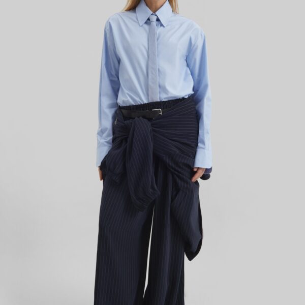 The Frankie Shop Oakdale Track Pants - Navy/White Pinstripe - Oversized Minimalist Pants in Multicolour - Shop at Coveti
