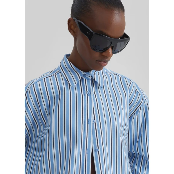 The Frankie Shop Oana Cotton Padded Shirt – Blue Multi Stripe, view 5