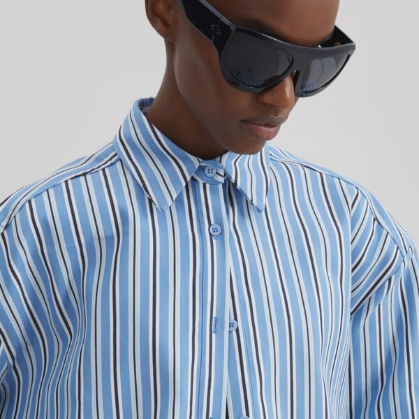 The Frankie Shop Oana Cotton Padded Shirt - Blue Multi Stripe - Oversized Minimalist Tops in Multicolour - Shop at Coveti