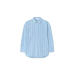 The Frankie Shop Oana Cotton Padded Shirt - Blue Multi Stripe - Oversized Minimalist Tops in Multicolour - Shop at Coveti