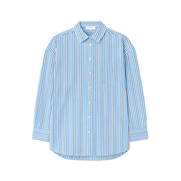 The Frankie Shop Oana Cotton Padded Shirt - Blue Multi Stripe - Oversized Minimalist Tops in Multicolour - Shop at Coveti