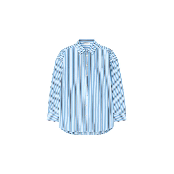 The Frankie Shop Oana Cotton Padded Shirt - Blue Multi Stripe - Oversized Minimalist Tops in Multicolour - Shop at Coveti