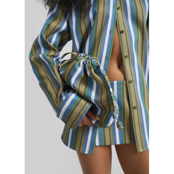 The Frankie Shop Oana Cotton Padded Shirt – Green Multi Stripe, view 5