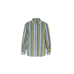 The Frankie Shop Oana Cotton Padded Shirt - Green Multi Stripe - Oversized Minimalist Tops in Multicolour - Shop at Coveti
