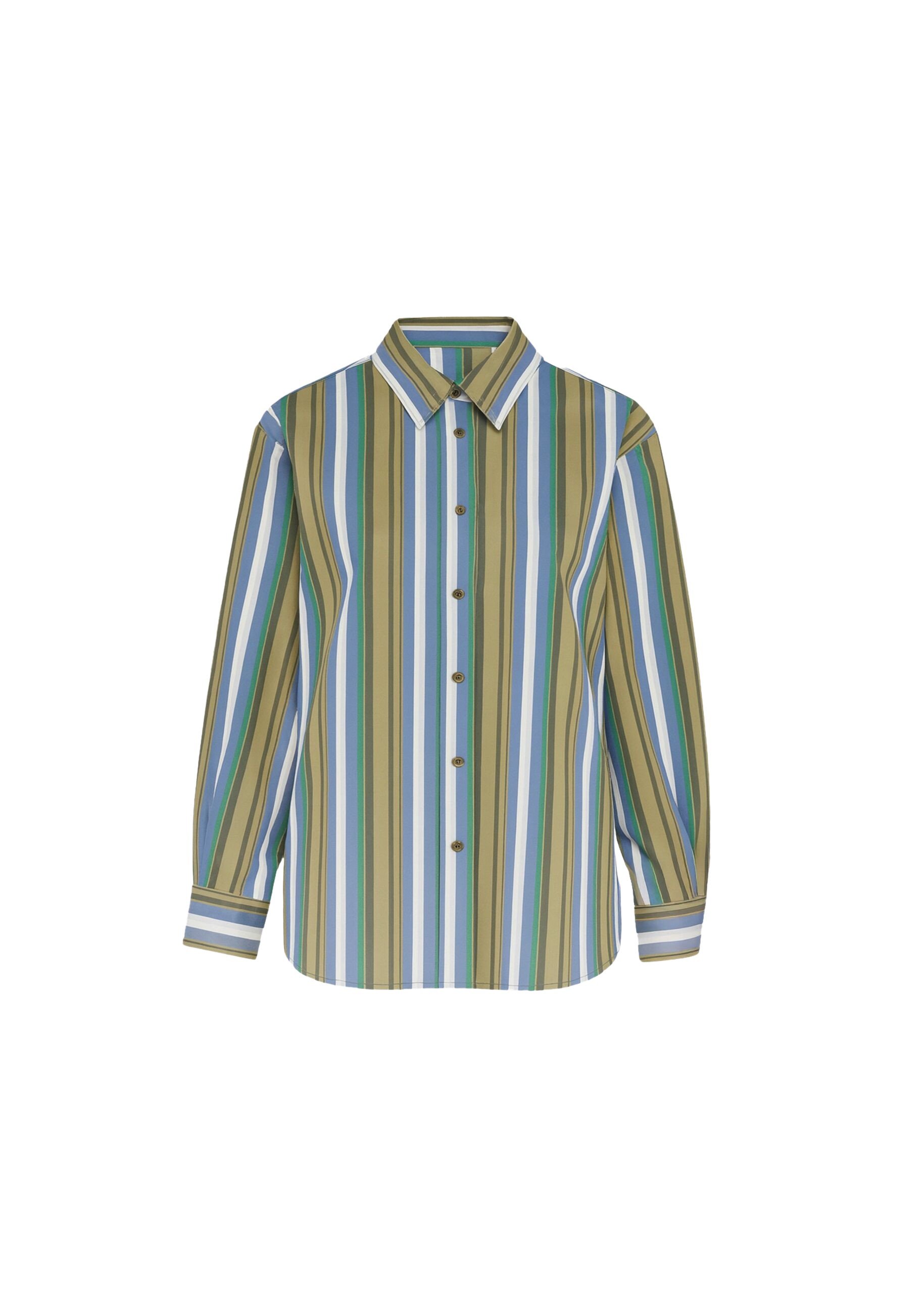The Frankie Shop Oana Cotton Padded Shirt – Green Multi Stripe