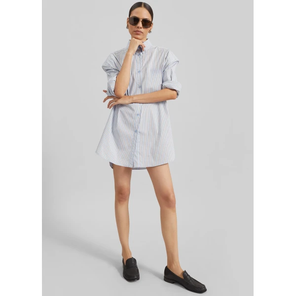 The Frankie Shop Oana Cotton Padded Shirt – Light Blue/Brown Stripe, view 5