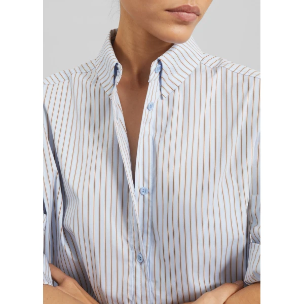 The Frankie Shop Oana Cotton Padded Shirt – Light Blue/Brown Stripe, view 6