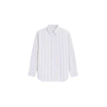 The Frankie Shop Oana Cotton Padded Shirt - Light Blue/Brown Stripe - Oversized Minimalist Tops in Multicolour - Shop at Coveti