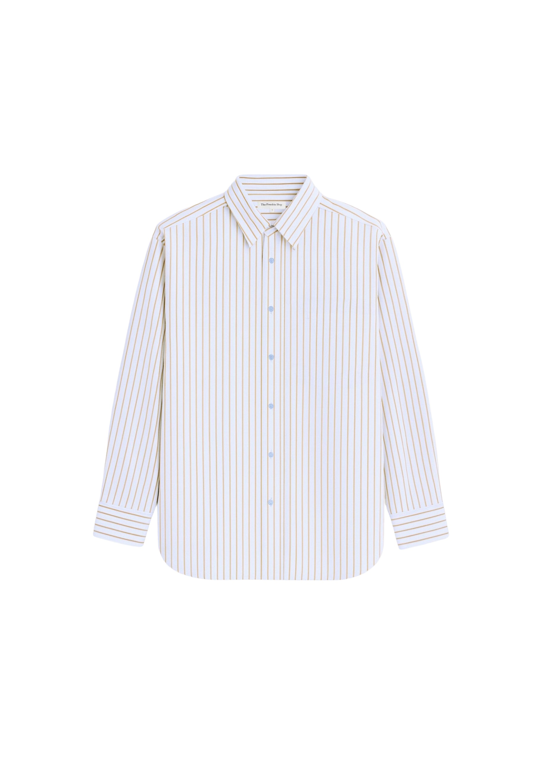 The Frankie Shop Oana Cotton Padded Shirt – Light Blue/Brown Stripe