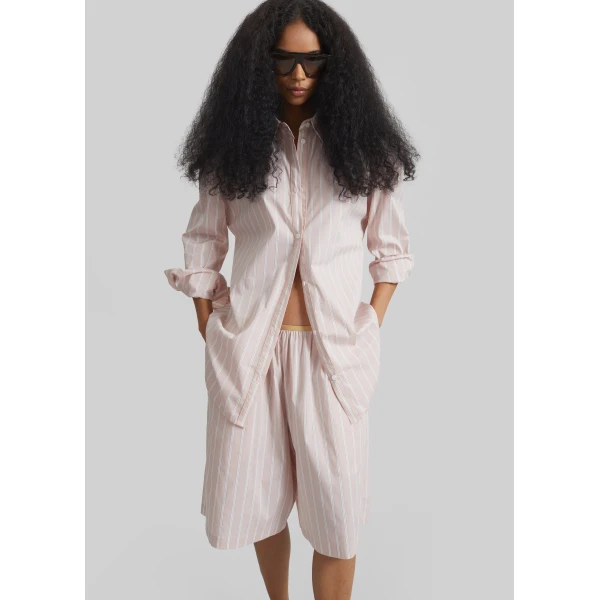The Frankie Shop Oana Cotton Padded Shirt – Pink/White Stripes, view 2