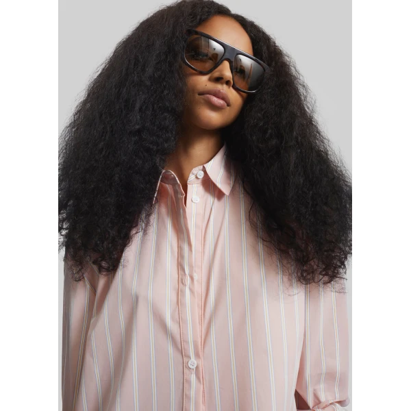 The Frankie Shop Oana Cotton Padded Shirt – Pink/White Stripes, view 3