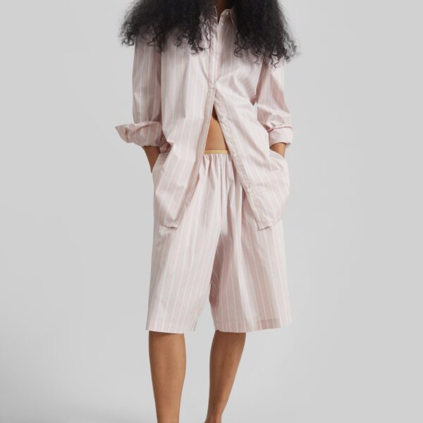 The Frankie Shop Oana Cotton Padded Shirt - Pink/White Stripes - Oversized Minimalist Tops in Multicolour - Shop at Coveti