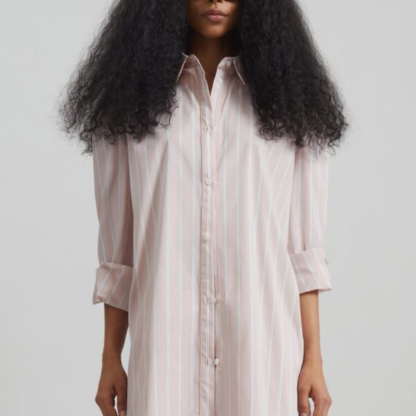 The Frankie Shop Oana Cotton Padded Shirt - Pink/White Stripes - Oversized Minimalist Tops in Multicolour - Shop at Coveti