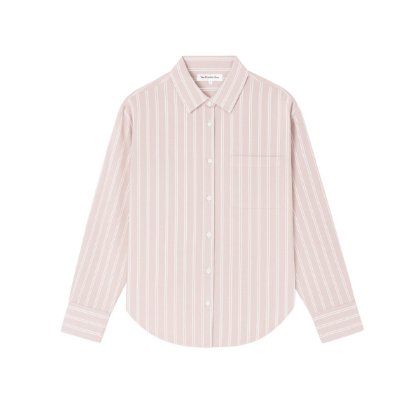 The Frankie Shop Oana Cotton Padded Shirt - Pink/White Stripes - Oversized Minimalist Tops in Multicolour - Shop at Coveti