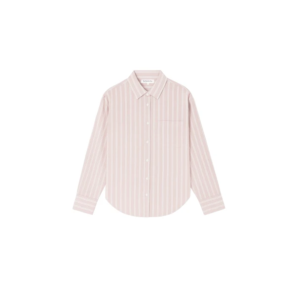 The Frankie Shop Oana Cotton Padded Shirt - Pink/White Stripes - Oversized Minimalist Tops in Multicolour - Shop at Coveti