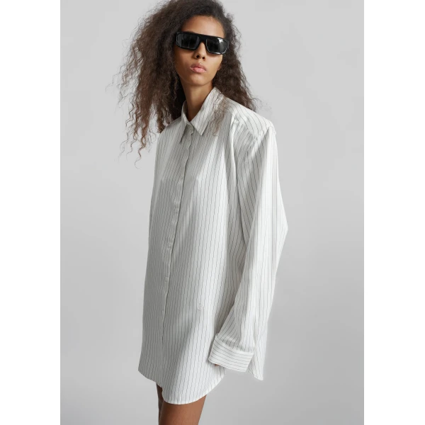 The Frankie Shop Oana Fluid Button-Up Shirt – White/Black Stripe, view 2