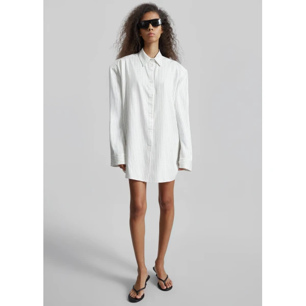 The Frankie Shop Oana Fluid Button-Up Shirt – White/Black Stripe, view 5