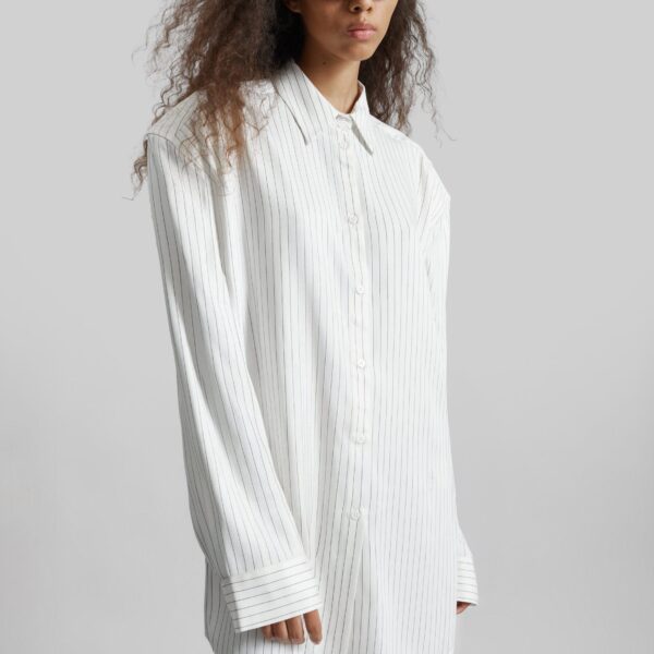 The Frankie Shop Oana Fluid Button-Up Shirt - White/Black Stripe - Oversized Minimalist Tops in Multicolour - Shop at Coveti