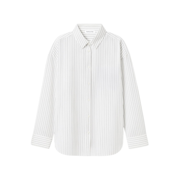 The Frankie Shop Oana Fluid Button-Up Shirt - White/Black Stripe - Oversized Minimalist Tops in Multicolour - Shop at Coveti