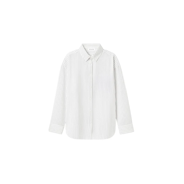 The Frankie Shop Oana Fluid Button-Up Shirt - White/Black Stripe - Oversized Minimalist Tops in Multicolour - Shop at Coveti