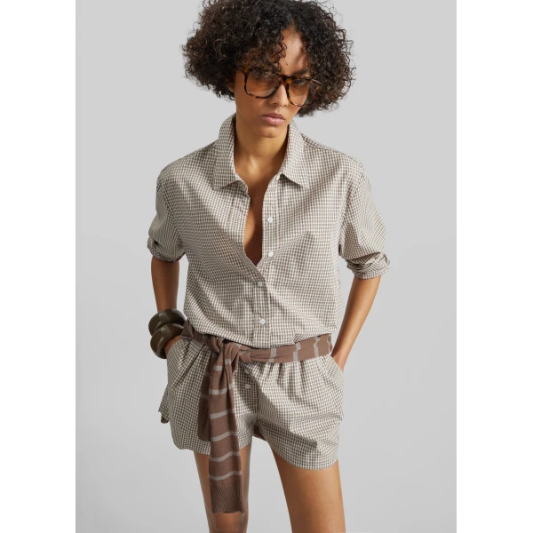 The Frankie Shop Odemira Mini Boxer Shorts – Beige Plaid, view 6