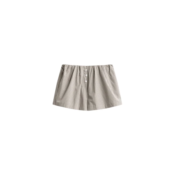 The Frankie Shop Odemira Mini Boxer Shorts - Beige Plaid - Oversized Minimalist Shorts in Multicolour - Shop at Coveti