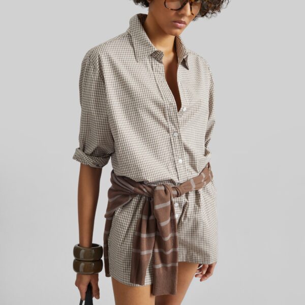 The Frankie Shop Odemira Shirt - Beige Plaid - Oversized Minimalist Tops in Multicolour - Shop at Coveti