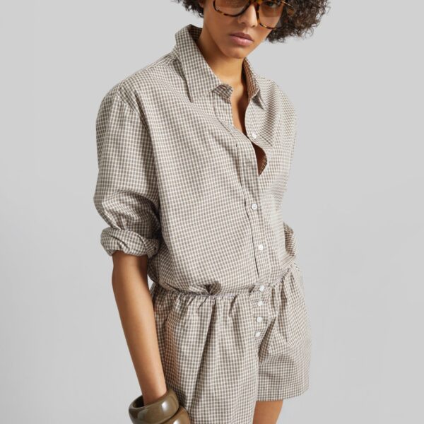 The Frankie Shop Odemira Shirt - Beige Plaid - Oversized Minimalist Tops in Multicolour - Shop at Coveti