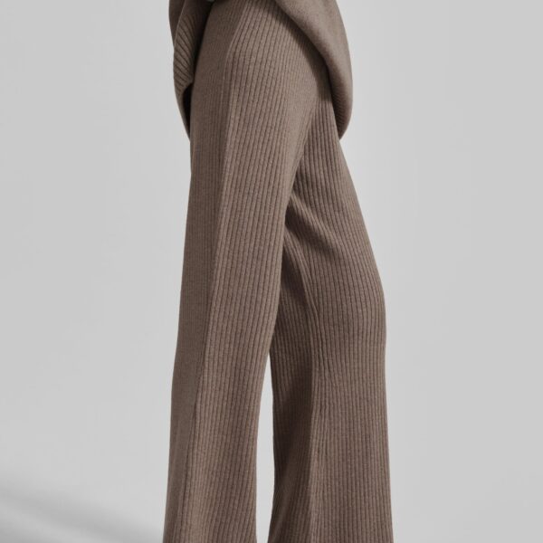 The Frankie Shop Odense Ribbed Flared Pants - Brown - Oversized Minimalist Pants in Beige - Shop at Coveti