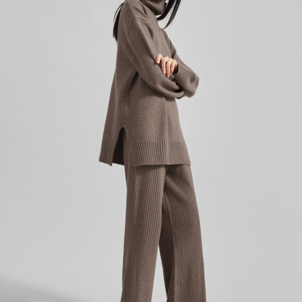 The Frankie Shop Odense Ribbed Flared Pants - Brown - Oversized Minimalist Pants in Beige - Shop at Coveti