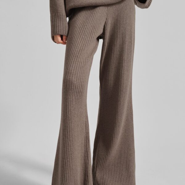 The Frankie Shop Odense Ribbed Flared Pants - Brown - Oversized Minimalist Pants in Beige - Shop at Coveti