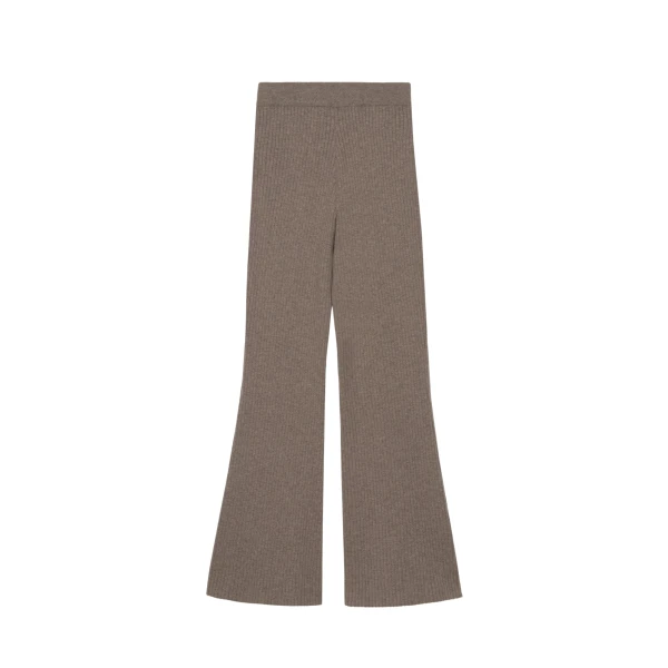 The Frankie Shop Odense Ribbed Flared Pants - Brown - Oversized Minimalist Pants in Beige - Shop at Coveti