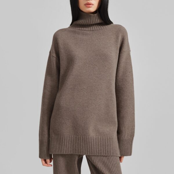 The Frankie Shop Odense Turtleneck Sweater - Brown - Oversized Minimalist Knitwear in Beige - Shop at Coveti