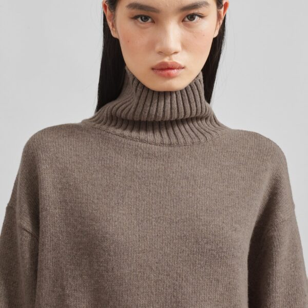 The Frankie Shop Odense Turtleneck Sweater - Brown - Oversized Minimalist Knitwear in Beige - Shop at Coveti