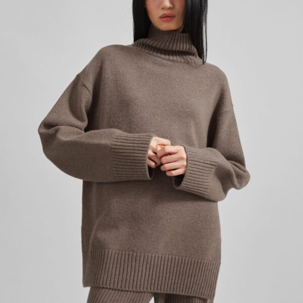 The Frankie Shop Odense Turtleneck Sweater - Brown - Oversized Minimalist Knitwear in Beige - Shop at Coveti